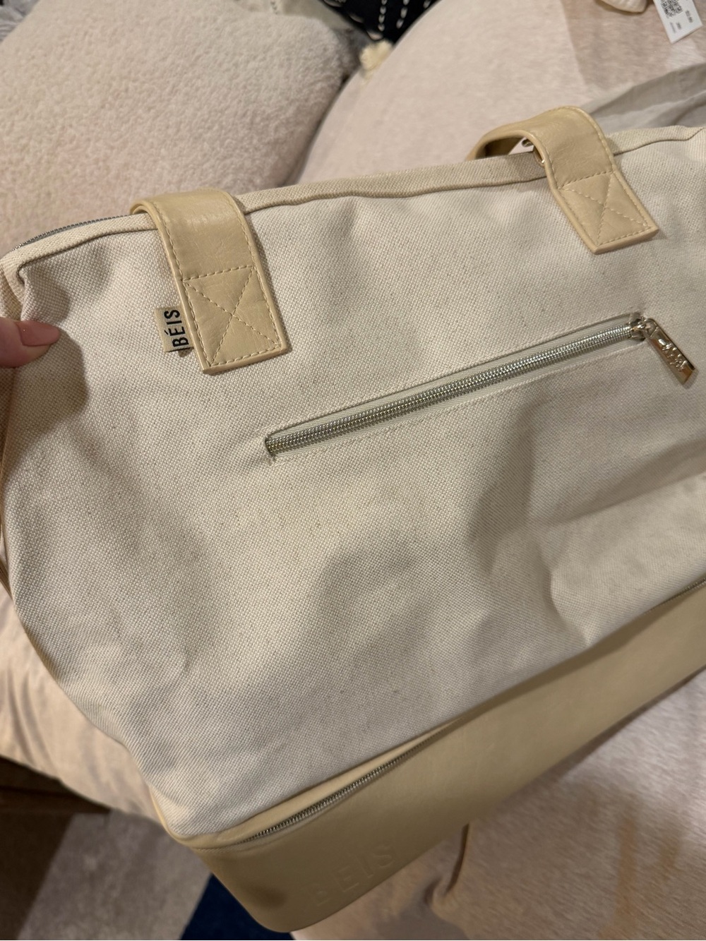 BEIS Canvas Beige Trim Weekender Travel Bag